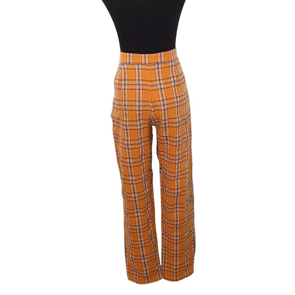 Vintage 70s Inspired Plaid Trousers Orange Womens S/M Academia - Picture 3 of 12
